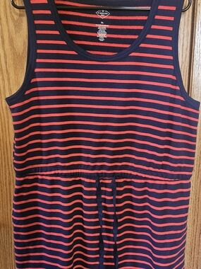 NWOT St. John's Bay Navy & Red Striped Drawstring Midi Dress